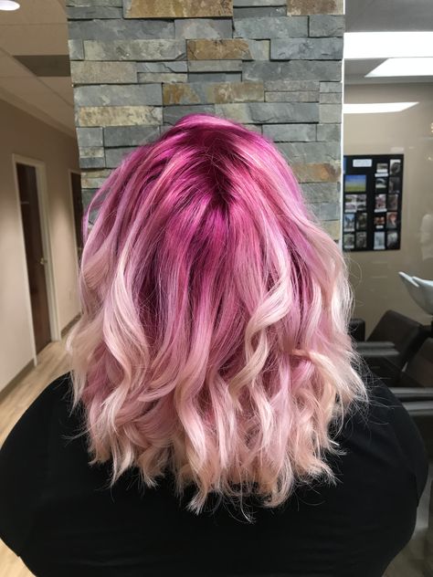 Blonde Hair With Pink Roots, Pink Hair With Natural Roots, Rooty Pink Hair, Tutu Aesthetic, Pink Roots Blonde Hair, Light Pink Hair Brown Roots, Blonde Roots Pink Ends, Pretty Haircut, Bubble Gum Pink Hair Dark Roots