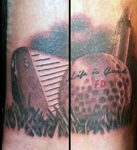 Mens Torso Life Is Good Golf Ball Tattoo Golf Ball Tattoo, Golf Tattoo Ideas For Men, Inspirational Quotes For Tattoos, Golf Tattoo Ideas, Men Sleeve Tattoo Ideas, Andrew Tattoo, Men Sleeve Tattoo, Tattoo Dad, Golf Tattoo