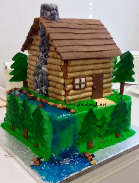 Log Cabin Cake Ideas, Cabin Cake Ideas, Log Cabin Cake, Canoe Cake, Cabin Cake, Cabin Birthday, Camping Theme Cakes, Matilda Cake, Neverland Birthday