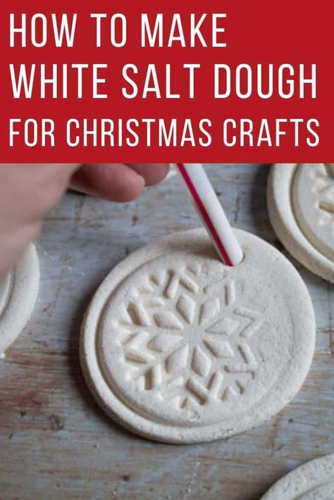 How to make salt dough white with this easy recipe for air and oven dried white salt dough ideal for Christimas ornaments and gift tags.#christmascrafts #howto #rainydaymum White Clay Recipe, White Salt Dough Recipe, Salt Decorations, Yoga Crafts, Handmade Christmas Gifts From Children, Salt Dough Christmas Decorations, Handmade Christmas Gifts Diy, Make Salt Dough, How To Make Salt Dough