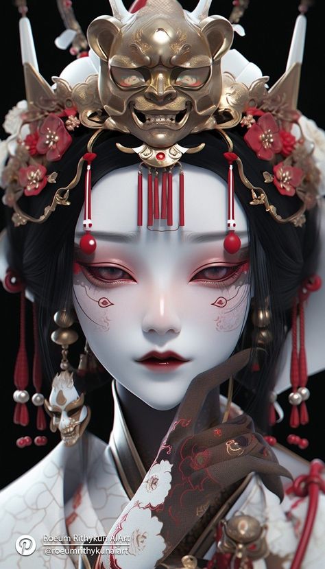 Mascara Oni, Geisha Art, Blue Eyeliner, Gothic Fantasy Art, Bride Dolls, Arte Cyberpunk, Lower Lashes, Arte Fantasy, Japan Art