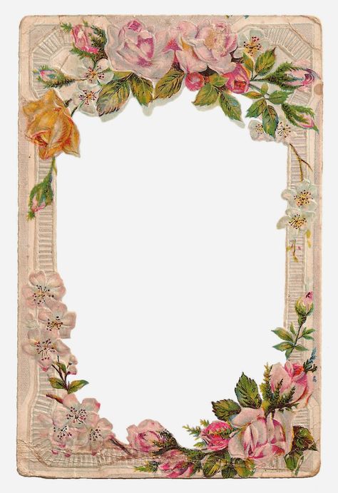 Molduras Vintage, Printable Frames, Flower Frame Png, Digital Flower, Foto Transfer, Transparent Flowers, Rose Frame, Antique Images, Vintage Picture Frames