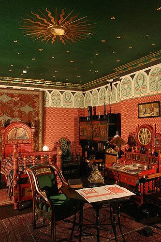 The William Burges Room, Cecil Higgins Art Gallery, Bedford UK. | by The Higgins Art Gallery & Museum, Bedford Art Nouveau Witch, Art Nouveau Living Room, Cabin Studio, Victorian Bohemian Decor, Witchy Cottage, Crafts Aesthetic, Art Gallery Museum, Restaurant Inspiration, Modern Environment