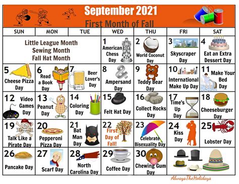 September National Day Calendar 2021 - Free Printable Calendars September National Days 2023, September National Days 2024, September National Days, Fall Facebook Cover Photos, National Days In September, National Holiday Calendar, Free Printable Calendars, September Activities, September Themes