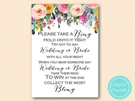 don't say bride or wedding grab a ring Shabby by MagicalPrintable Bride Game, Bride Sign, Garden Bridal Showers, Couples Bridal Shower, Shabby Chic Garden, Bridal Shower Tables, Bridal Shower Printables, Bridal Shower Outfit, Parisienne Chic