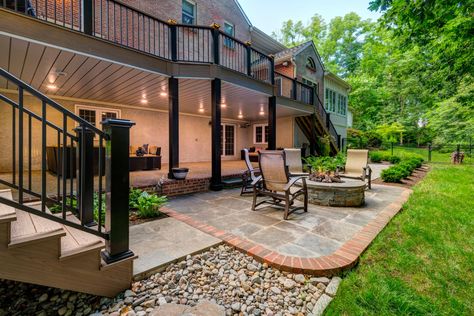 Backyard Under Deck Patio Ideas, Under Deck Patio Ideas, Under Deck Patio, Deck Patio Ideas, Landscaping Around Patio, Build A Patio, Patio Under Decks, Second Story Deck, Under Deck