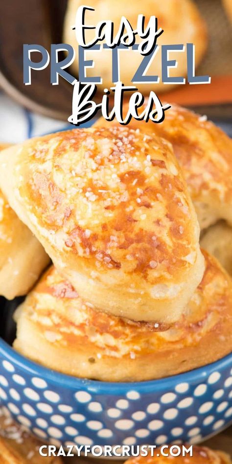 Pretzels Made From Canned Biscuits, Canned Biscuit Pretzels, Biscuit Dessert Recipes Canned, Pretzel Bites From Biscuits, Biscuit Pretzel Bites, Crescents Recipes, Easy Soft Pretzel Bites, Soft Pretzels Easy, Soft Pretzel Bites Recipe