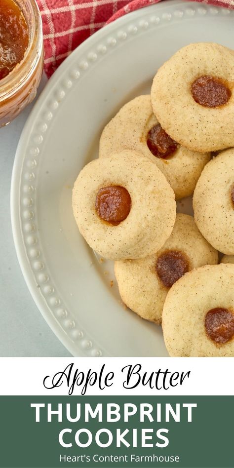 Apple Butter Thumbprint Cookies, Apple Butter Cookies, Butter Thumbprint Cookies, Bake Ideas, Homemade Apple Butter, Thumbprint Cookies Recipe, Cake Mix Cookie Recipes, Apple Cookies, Filled Cookies