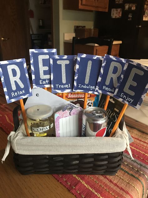 Retirement Gifts For Bus Drivers, Retire Basket Ideas, Retirement Gift Baskets For Him, Retirement Hobby Ideas, Retiring Principal Gifts, School Custodian Retirement Gift Ideas, Dr Retirement Gift Ideas, Retirement Gift Card Bouquet, Retirement Gifts For Women Diy Ideas