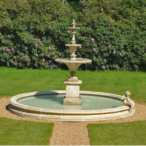 Circular Pool, Decorative Water Fountain, Pool Surround, Fountain Ideas, Garden Water Fountains, Garden Water Feature, Tiered Garden, Pond Fountains, Fountain Design