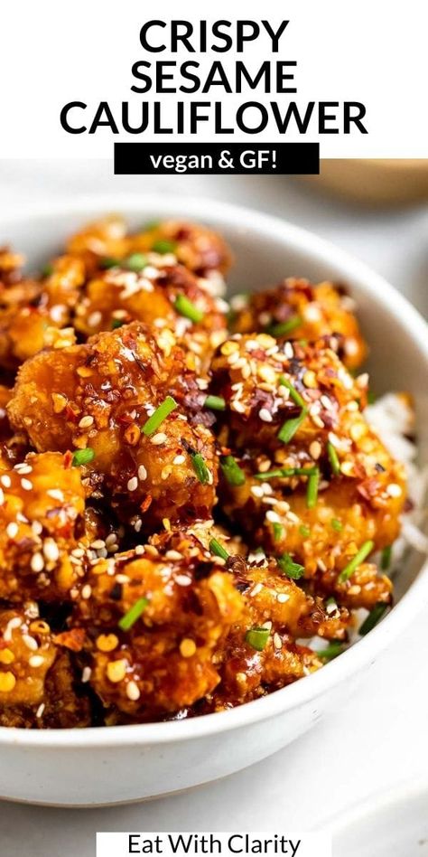 Quick And Easy Vegan Dinner Recipes, Appetizer For A Crowd, Sesame Cauliflower, Plant Plate, Sticky Sesame Cauliflower, Plat Vegan, Sesame Sauce, Chinese Takeout, Vegan Gluten Free Recipes