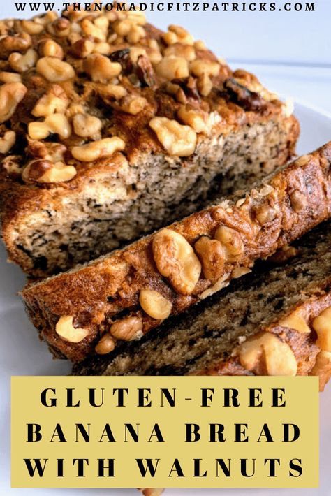 Gluten-Free Banana Bread With Walnuts – The Nomadic Fitzpatricks Banana Bread With Walnuts, Gluten Free Banana Bread Recipe, Perfect Banana Bread, Banana Walnut Bread, Walnut Bread, Gluten Free Banana Bread, Banana Walnut, Make Banana Bread, Gluten Free Banana