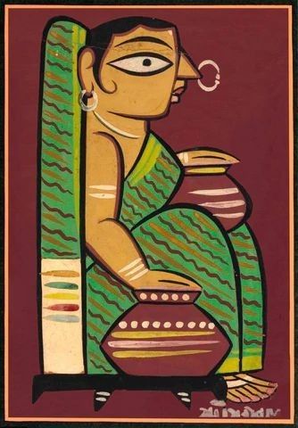 Jaimini Roy Paintings, Bengal School Of Art Painting, Kalighat Paintings Jamini Roy, Jamini Roy Art, Paintings For Small Canvas, Jamini Roy Paintings Easy, Jamini Roy Paintings Folk Art, Bengali Art Paintings, Jamini Roy Paintings