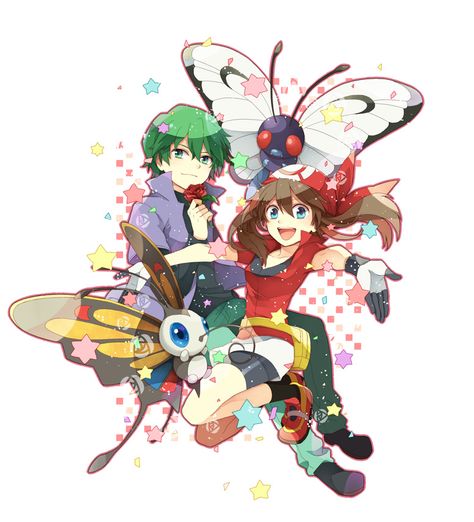 Pokemon Drew And May, Pokemon May X Drew, May And Drew, Butterfree Pokemon, Pokemon Trainer Outfits, Pokémon Ships, Pokemon Show, Sapphire Pokemon, Pokemon Advanced