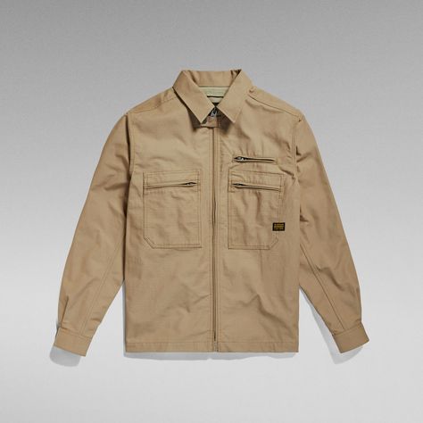 Waka Overshirt | Brown | G-Star RAW® ZA Men’s Overshirt Outfit, Rugged Brown Collared Outerwear, Rugged Cotton Button-up Outerwear, Rugged Button-up Outerwear With Pockets, G Star Raw Jacket, Garment Manufacturing, Flat Collar, Summer 2025, Elbow Patches