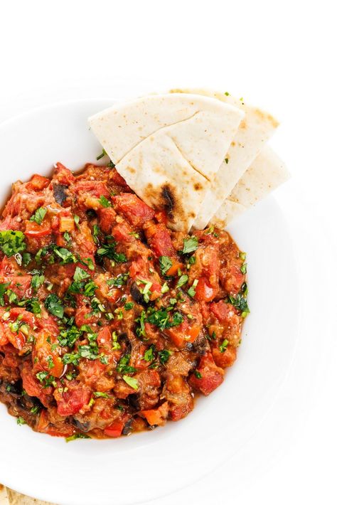 Turkish Eggplant Salsa - The Lemon Bowl® Eggplant Salsa, Healthy Lebanese Recipes, Turkish Eggplant, Baked Corn Tortillas, Tuna Ceviche, Roasted Eggplant Dip, Lemon Bowl, Quick Pickled Cucumbers, Baked Corn