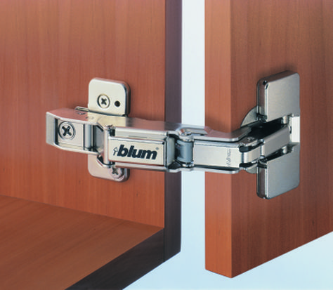 The 71T6550 by Blum features a 170 degree opening angle with Self-Close so there is no need for a cabinet catch. The 71T6550 hinge is commonly used on bi-fold doors in corner lazy susan cabinets to attach the bi-fold doors to the cabinet frame.