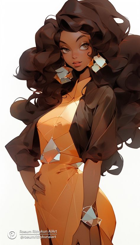 Brown Hair Reference, Stylised Portrait, Curly Dark Brown Hair, Curly Hair Girl, African Princess, Hair Illustration, Beautiful Curly Hair, Curly Girl Hairstyles, Black Anime Characters