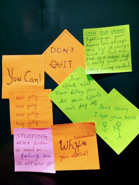 Motivational wall Sticky Notes Motivation Wall Study, Sticky Notes Motivation Wall, Education Aesthetic, Soft Board Decoration, Sticky Notes Quotes, Notes Quotes, I Got Your Back, Therapy Worksheets, Feel Good Quotes