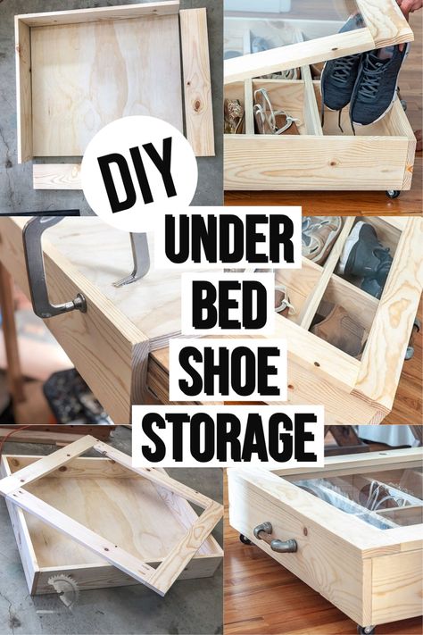 Learn how to make DIY under bed storage which is perfect for anything including shoes with the full tutorial, plans, and video. #storage #shoestorage #AnikasDIYLife Diy Under Bed Shoe Storage, How To Hide Under Bed Storage, Under Bed Storage Diy, Diy Under Bed Storage, King Size Bed Frame Diy, Storage For Shoes, Diy Storage Projects, Shoe Storage Diy, Apartment Remodel