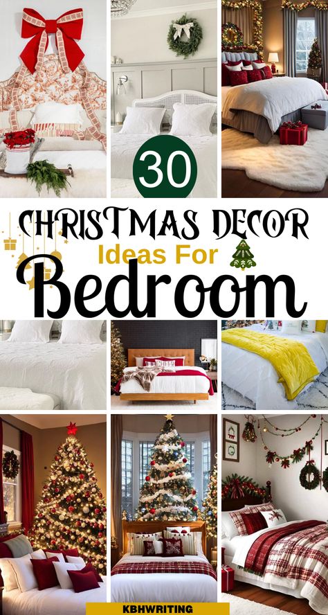 Christmas Decor Ideas For Bedroom Cozy, Christmas Bedrooms, Christmas Decor Ideas For Bedroom, Holiday Mantel Decor, Decor Ideas For Bedroom, Holiday Bedroom, Christmas Decorations Apartment, Elegant Bedroom Decor, Apartment Christmas