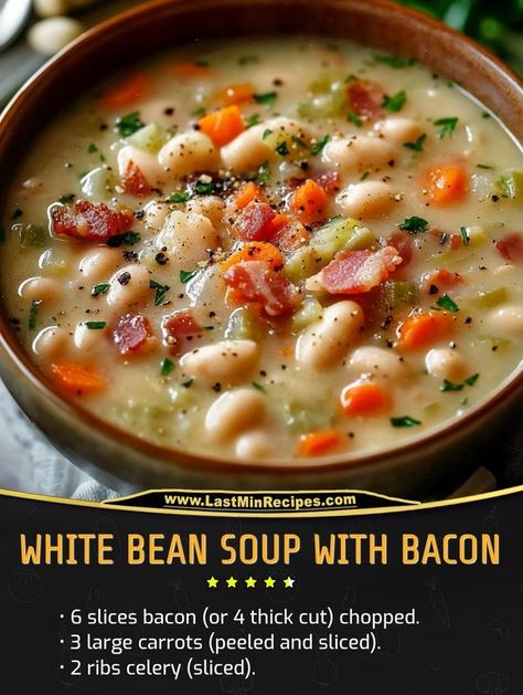 Bacon White Bean Soup, Homemade Bean With Bacon Soup, White Bean And Bacon Soup, 13 Bean Soup Recipe, Bean Soup With Bacon, Bacon Soup Recipes, Summer Pasta Salad Recipes, Bean And Bacon Soup, Soup With Bacon