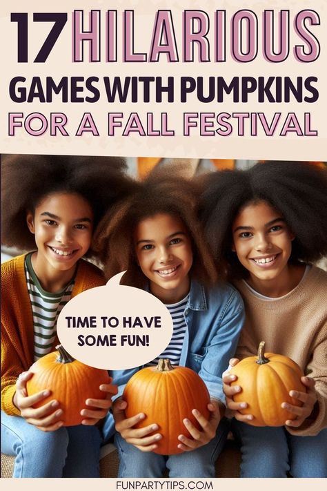 Calling all fall fanatics! These pumpkin games will spice up your fall festival or Halloween bash. From pumpkin bowling to balancing acts, I've got activities for all ages. Watch kids beam with joy as they play with nature's perfect autumn toy. Hay bales optional, smiles guaranteed. Musical Pumpkins Game, Traditional Halloween Games, Fall Outdoor Games, Indoor Fall Activities, Pumpkin Bowling, Fall Party Games, Pumpkin Games, Nature Games, Games For All Ages