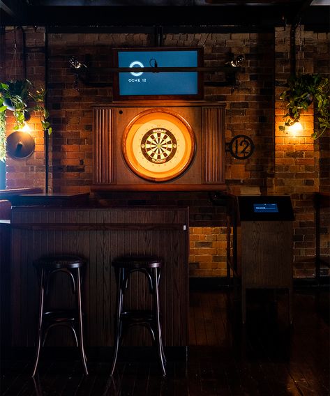 Darts Bar Aesthetic, Basement Dive Bar, Darts Aesthetic, Basement Sports Bar, Urban Bar, Sports Lounge, Theme Hotel, Deck Bar, Bar Game