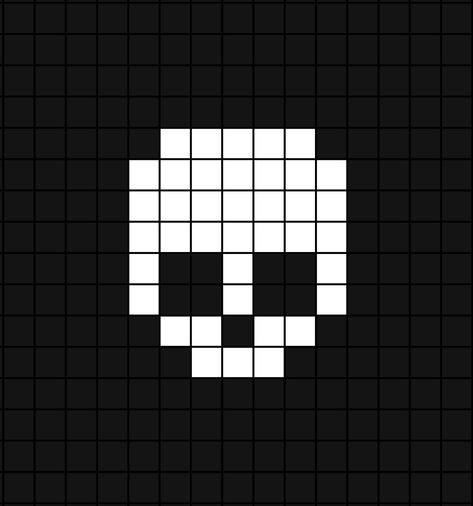 A small pixel art template of a clean white skull without its jaw attached. Easy Pixel Art Small Halloween, Rsr Pixel Art, Skull Pixel Art Grid, Pixel Halloween Art, Easy Crochet Tapestry, Easy Crochet Grid Pattern, Crochet Pixel Pattern Small Easy, Pixel Art Square, Pixel Art Grid Small