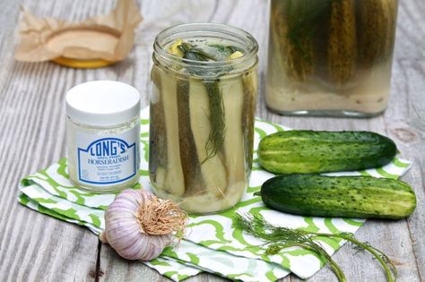 Horseradish pickles Horseradish Pickles Canning, Horseradish Pickles Recipe, Canning Cucumbers, Jam Flavors, Yay Recipes, Pickles Recipes, Cheese Cave, Recipes With Ingredients, Pickle Recipes