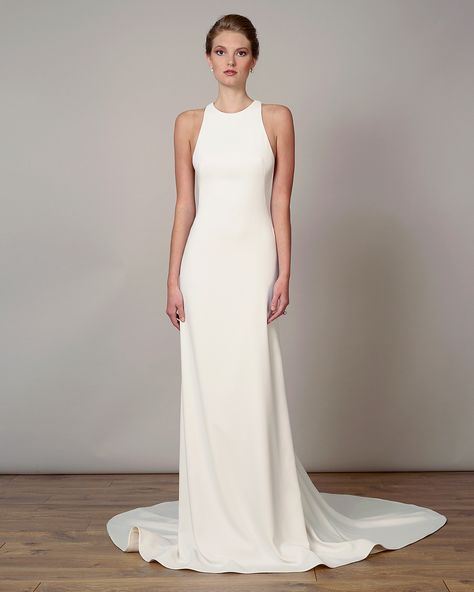 High Neckline Wedding Dress, Flattering Wedding Dress, Dress Low Back, Wedding Dress Low Back, Plain Wedding Dress, Minimal Wedding Dress, Lovely Wedding Dress, Simple Wedding Dresses, Halter Wedding Dress