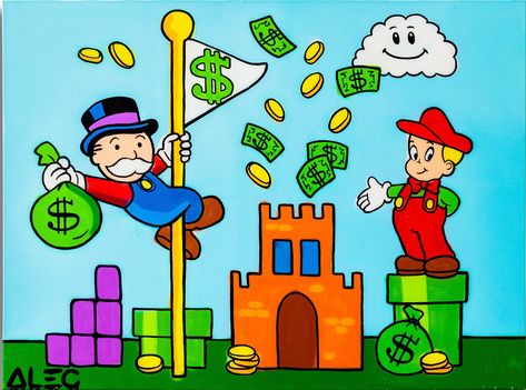 Alec Monopoly – Super Monopoly and Mario in Mario World – Eden Fine Art Gallery Monopoly Poster, Marvel Canvas Art, Captain America Canvas, Chanel Canvas Art, Basketball Canvas Art, Balloon Canvas Art, Luxury Painting, Marvel Canvas, Monopoly Man