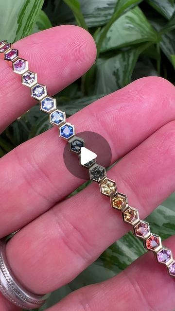 Zoma Color Fine Jewelry on Instagram: "Live life colorfully!  Multi color sapphire bracelet in hexagon cuts.  #finejewelry #jewelrydesigner #livelifecolorfully #gems #finegems #rings #zomacolor #ringsofinstagram #ringsofig #oneofakind #oneofakindjewelry #oneatatime #ring #showmeyourrings #agta_gems #jewelry #luxury #luxuryjewelry #multicolor #rainbow #🌈 #rainbowsapphire" Rainbow Sapphires, Jewelry Luxury, Sapphire Bracelet, Sapphire Jewelry, Instagram Live, Gems Jewelry, Diamond Jewellery, Luxury Jewelry, Live Life