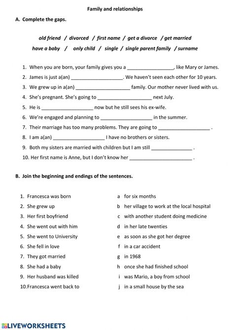 Relationship Vocabulary Worksheet, Family Relationships Worksheets, Teaching Paragraph Writing, Relationship Worksheets, English Worksheets For Kindergarten, Family Worksheet, The Worksheet, Paragraph Writing, Family Problems