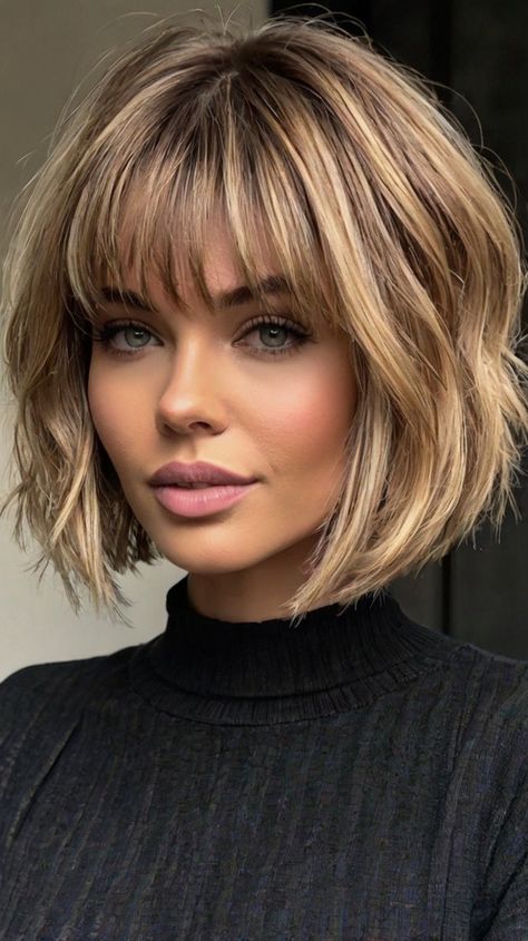 Short Bob Hairstyles Short Chin Length Hairstyles, Short Hair With Bangs Fine Hair, Bangs And Bob Haircut, Short Bob For Round Face, Blonde Bob With Curtain Bangs, Short With Bangs, Bob Cut With Bangs, Smooth Bob, Hair Bangs And Layers