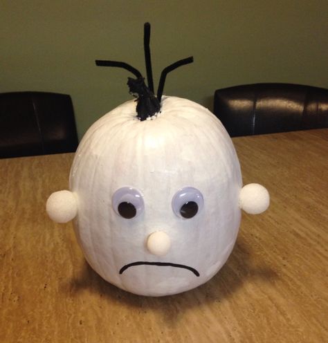 Greg Heffley Diary of a Wimpy Kid character pumpkin. Greg Heffley Pumpkin, Diary Of A Wimpy Kid Pumpkin, Diary Of A Wimpy Kid Costume Printable, Diary Of A Wimpy Kid Drawings, Greg And Rowley Diary Of A Wimpy Kid, Funny Diary Of A Wimpy Kid, Book Character Pumpkins, Story Book Pumpkin, Character Pumpkins