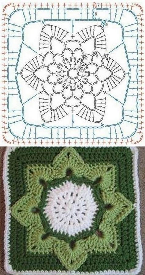 Granny Square Pattern Diagram, Granys Square Pattern, Flower Granny Square Pattern Free, Crochet Flower Granny Square Pattern, Crochet Blanket Stitch Pattern, Crochet Butterfly Pattern, Crochet Stitches Guide, Crochet Bedspread Pattern, Crochet Stitches Diagram