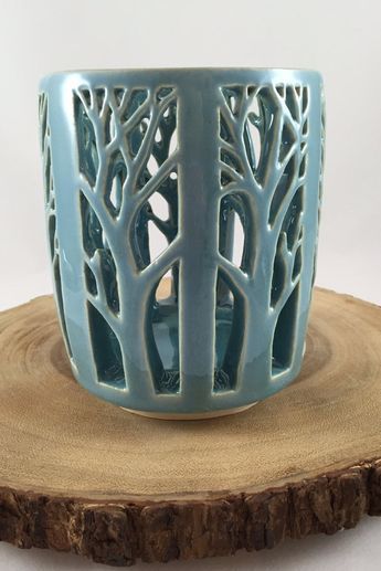 Pierced Ceramic Lanterns, Pottery Votive Holder, Ceramic Luminary Handmade, Luminary Pottery Candle Holders, Lantern Pottery Ideas, Clay Votive Candle Holder, Pottery Piercing Designs, Ceramic Luminaries Handmade, Pottery Lanterns Clay