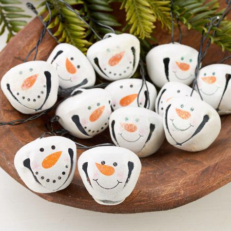 Glittered Snowman Jingle Bell Ornaments. Ring in the holidays with these Glittered Snowman Jingle Bell Ornaments!    These frosty baubles will add a touch of rustic charm to any style of Christmas tree. Go beyond the traditional ornament and add a twist to your gift wrapping this year by tying these to your gift packages and goody bags.    Each one comes ready-to-hang with a wire hanger, which can easily be removed if desired.    Made of metal. Jingle Bell Ornaments, Jingle Bell Crafts, Painted Snowmen, Snowman Crafts Diy, Diy Christmas Tree Ornaments, Metal Fabric, Bell Ornaments, Snowman Crafts, Christmas Ornaments Homemade