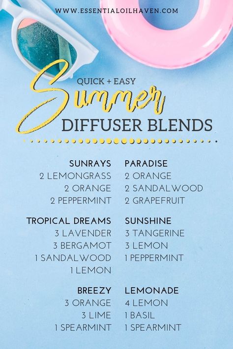 Summer diffuser blend recipes. Try these summertime favorites to bring the energy of the summer months inside your home! #essentialoilhaven Summer Diffuser Blends, Summer Essential Oils, Doterra Diffuser Blends, Essential Oil Combinations, Doterra Essential Oils Recipes, Essential Oil Diffuser Blends Recipes, Magia Das Ervas, Young Living Essential Oils Recipes, Essential Oils Guide