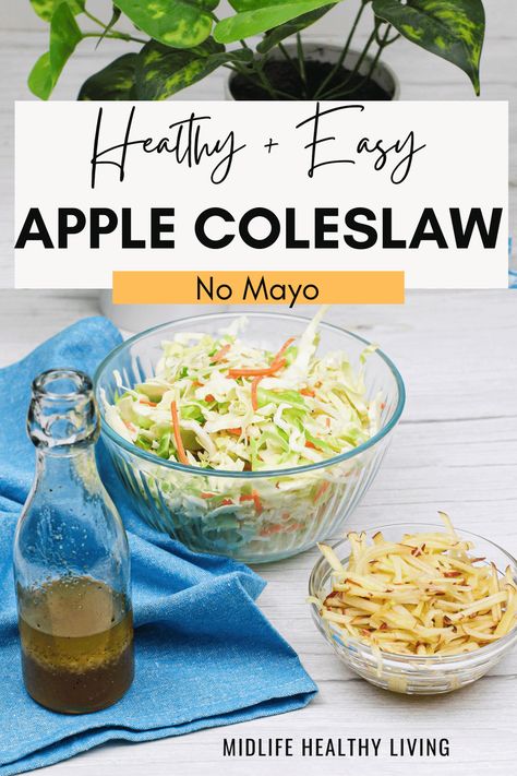 This apple coleslaw no mayo recipe is a delicious addition to any meal. Bring this along to a bbq or potluck to impress the guests! Apple Coleslaw Recipe Cider Vinegar, No Mayo Coleslaw With Apple, Apple Coleslaw Recipe No Mayo, Apple Slaw No Mayo, Coleslaw No Mayo, Apple Cider Vinegar Coleslaw, Grill Sides, Yummy Coleslaw Recipe, Apple Coleslaw Recipe