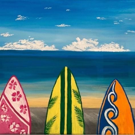 “Surf Boards” is my original painting design. Hand painted by me! 12”x9” canvas Surf Board Painting On Canvas, Surf Board Painting, Chair Painting, Surfboard Painting, Surf Boards, Rainbow Paint, Surf Decor, Surfboard Design, Painted Chairs