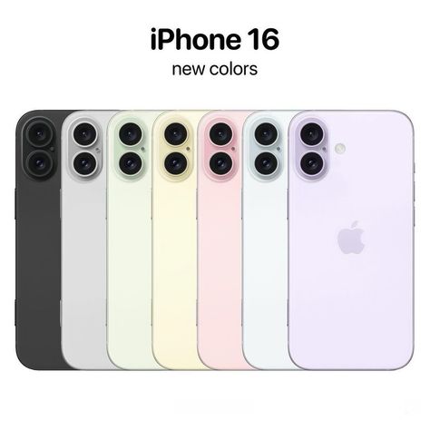 iPhone 16 will reportedly come in these colors: -Black -White -Green -Yellow -Pink -Purple Source: Gadgetsavilable.com #iphone #iphone16 #iphone16pro #iphone16news Iphone 16 Purple, Dream Phone, Latest Smartphones, Iphone 16 Pro, Iphone 16, White Green, Luxury Lifestyle, Green Yellow, All The Colors