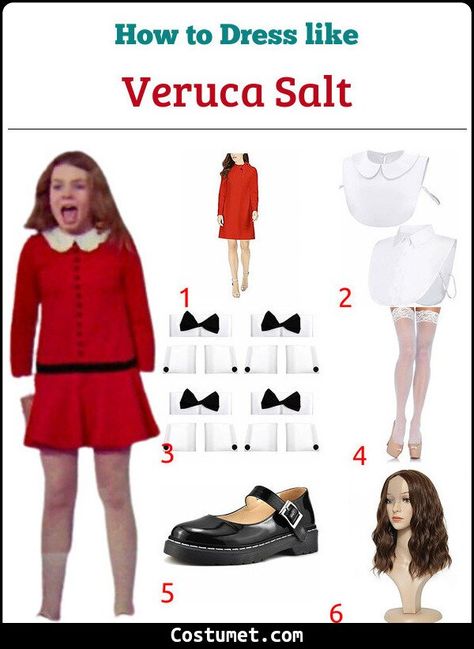 Veruca Salt (Charlie and the Chocolate Factory) Costume for Cosplay & Halloween 2022 Charlie And The Chocolate Factory Costume, Veruca Salt Costume, Willy Wonka Costume, Veruca Salt, Charlie Chocolate Factory, School Costume, White Accessories, Preppy Look, Willy Wonka