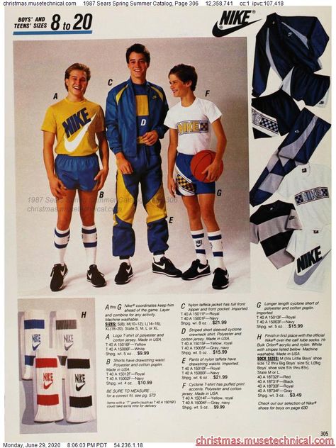 80s Basketball Outfit, 80s Catalog, Vintage Catalog, Nike Catalog Design, 1980s Sportswear, 80s Sports Fashion, 1997 Fashion Catalog Men, Vintage Sports Clothing, 80s Sports