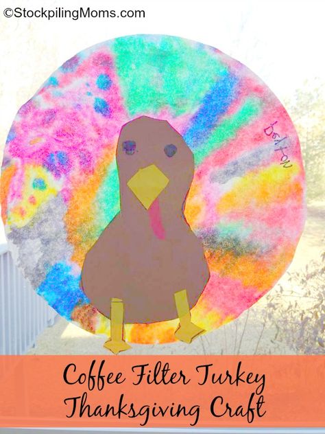 Create a Turkey using watercolors for the feathers! Turkey Coffee Filter Craft, Coffee Filter Turkey, Craft Turkey, Oreo Turkey, Turkey Coffee, Decoration For Thanksgiving, Craft Thanksgiving, Preschool Thanksgiving, Thanksgiving Turkey Craft