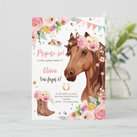 Create your own Invitation | Zazzle Horse Party Invitations, Horse Birthday Party Invitations, Cowgirl Birthday Invitations, Birthday Horse, Horse Invitations, Horse Birthday Invitations, Horse Birthday Parties, Floral Birthday Invitations, 3 Birthday