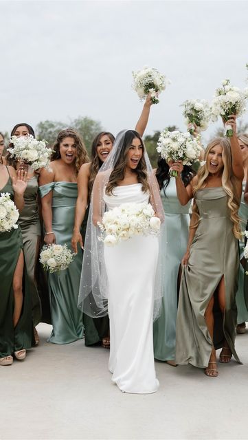 Jeanine Amapola Ward on Instagram: "When your bridesmaid’s dresses turned out exactly how you envision! 🥹🤍 I’m obsessed with the color palette! Thank you @birdygrey for helping my girls look good✨ #birdygrey #birdygreypartner #bridesmaiddresses #bridesmaiddress #greenbridesmaiddress #2023wedding #fallwedding" Jeanine Amapola Wedding, Jeanine Amapola, Bridesmaid Palette, Bridesmaid Dresses Color Palette, Bridesmaid Color Palette, Bridesmaids Colors, Bridesmaids Outfits, Bridal Parties Colors, Bridesmaid Colors