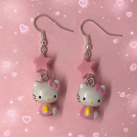 Cutecore Earrings, Sanrio Figures, Hello Kitty Earrings, Fur Keychain, Perfume Bottle Design, Star Beads, Kawaii Earrings, Pink Star, Kawaii Accessories