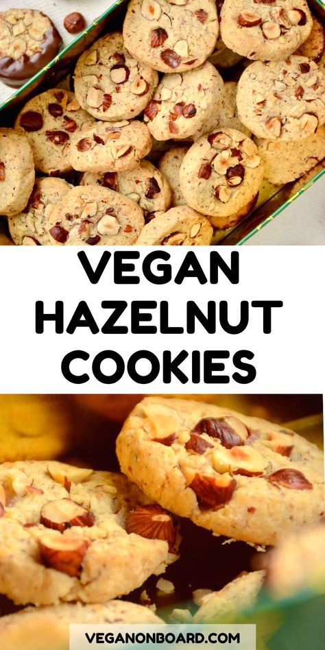 These crunchy hazelnut cookies are easy and fun to make! Super tasty and with the amazing texture of chopped nuts that get toasted as they bake. Vegan Hazelnut, Slice And Bake Cookies, Hazelnut Recipes, Traditional Christmas Cookies, Hazelnut Cookies, Vegan Baking Recipes, Vegan Bakery, Happy Belly, Nut Recipes